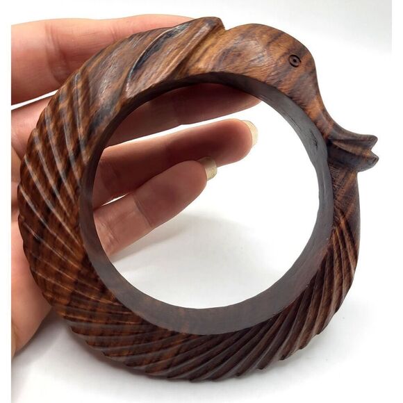Chunky Wooden Carved Animal Bangle Bracelet 8in - Picture 1 of 4